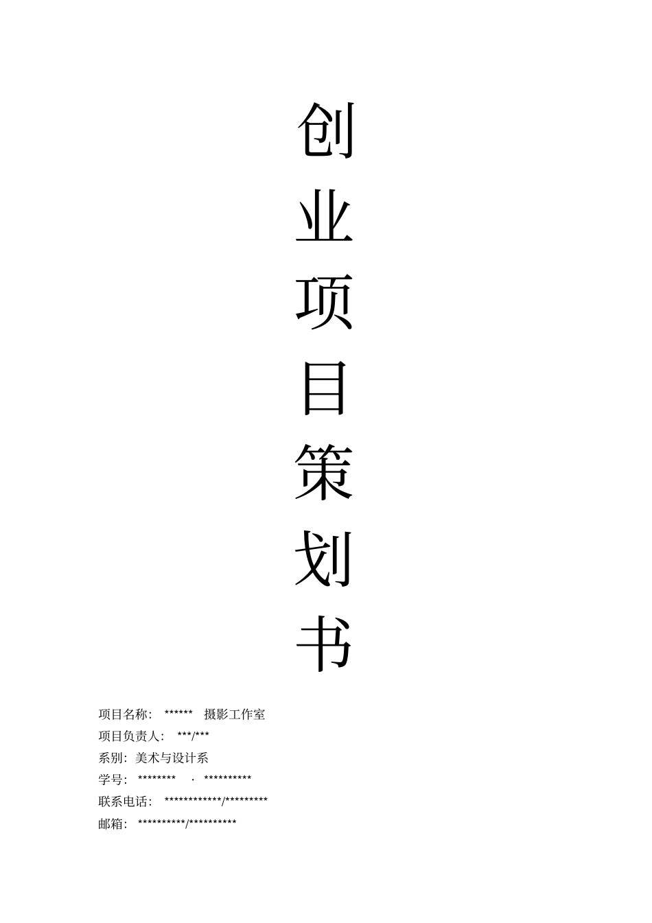 摄影工作室创业项目策划书_第1页