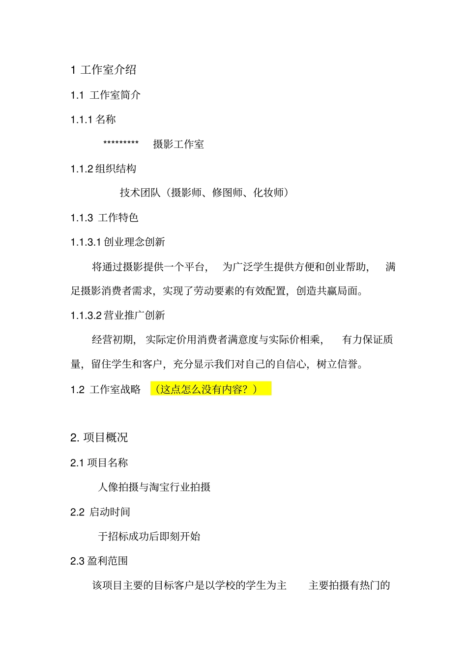 摄影工作室创业项目策划书_第3页