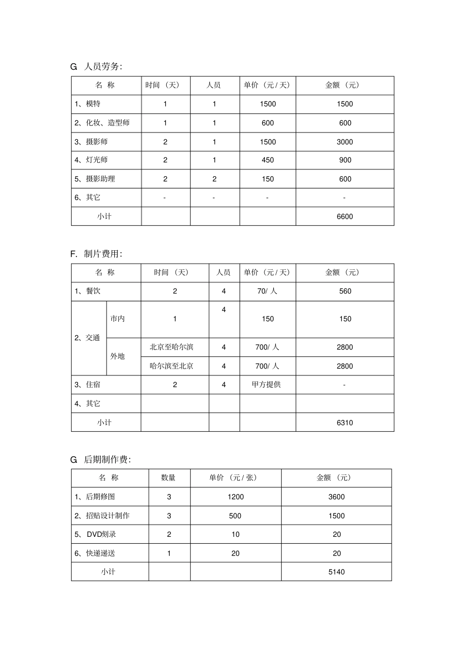 摄影整体预算表_第2页