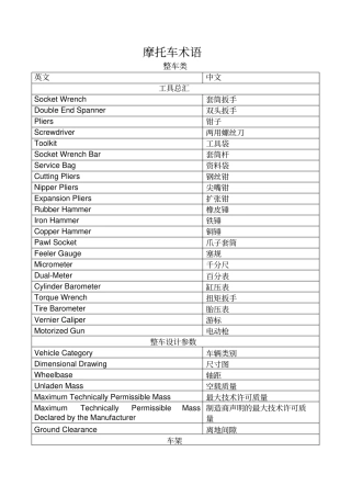 摩托车术语表讲解