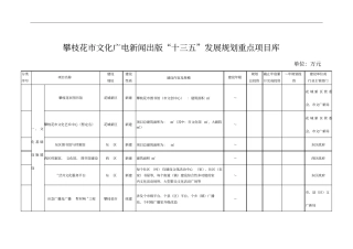 攀枝花文化广电新闻出版十三五发展规划重点项目库