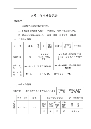 支教工作考核登记表