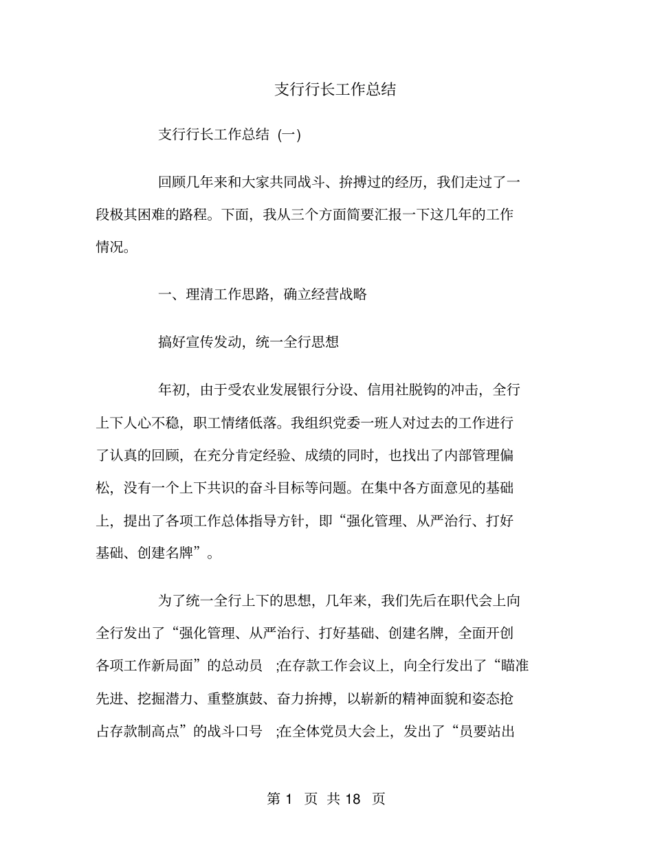 支行行长工作总结_第1页