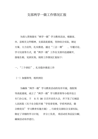 支部两学一做工作情况汇报