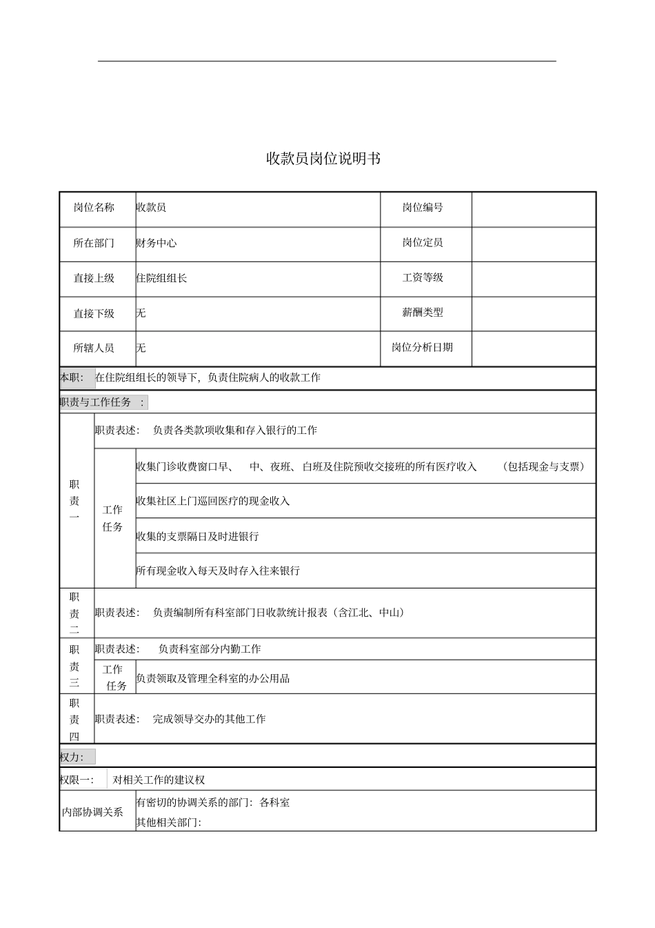 收款员岗位说明书_第1页