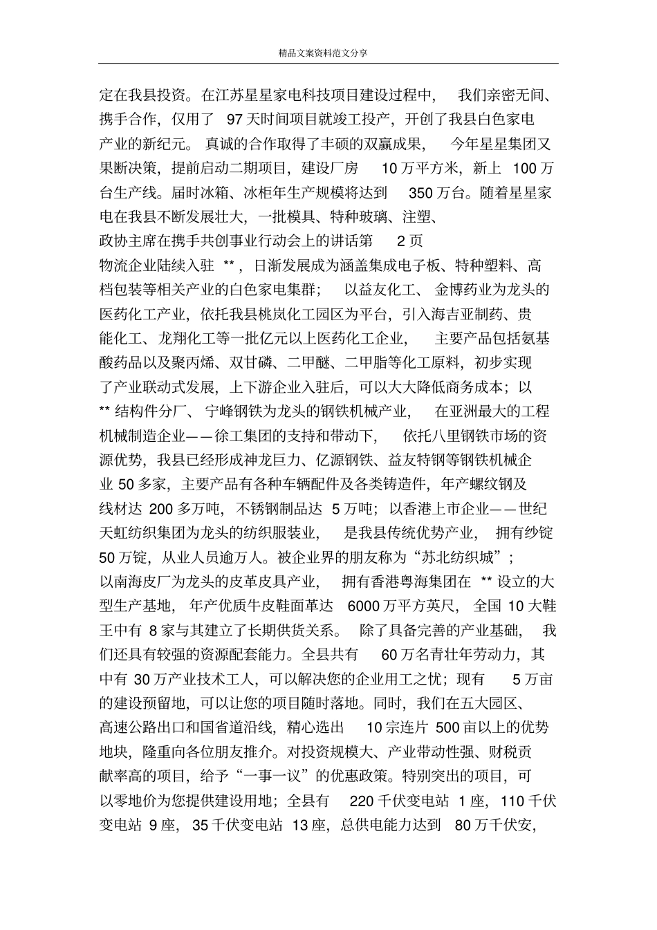 政协主席在携手共创事业行动会上的讲话-精品文案范文_第3页