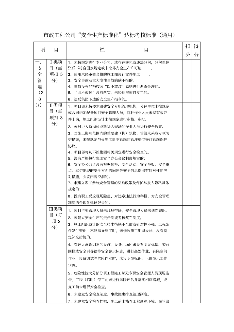 政工程公司安全生产标准化达标考核标准通用_第1页