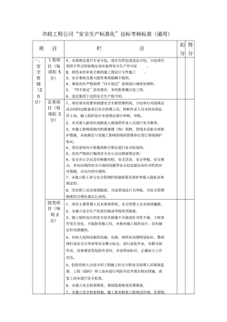 政工程公司安全生产标准化达标考核标准通用