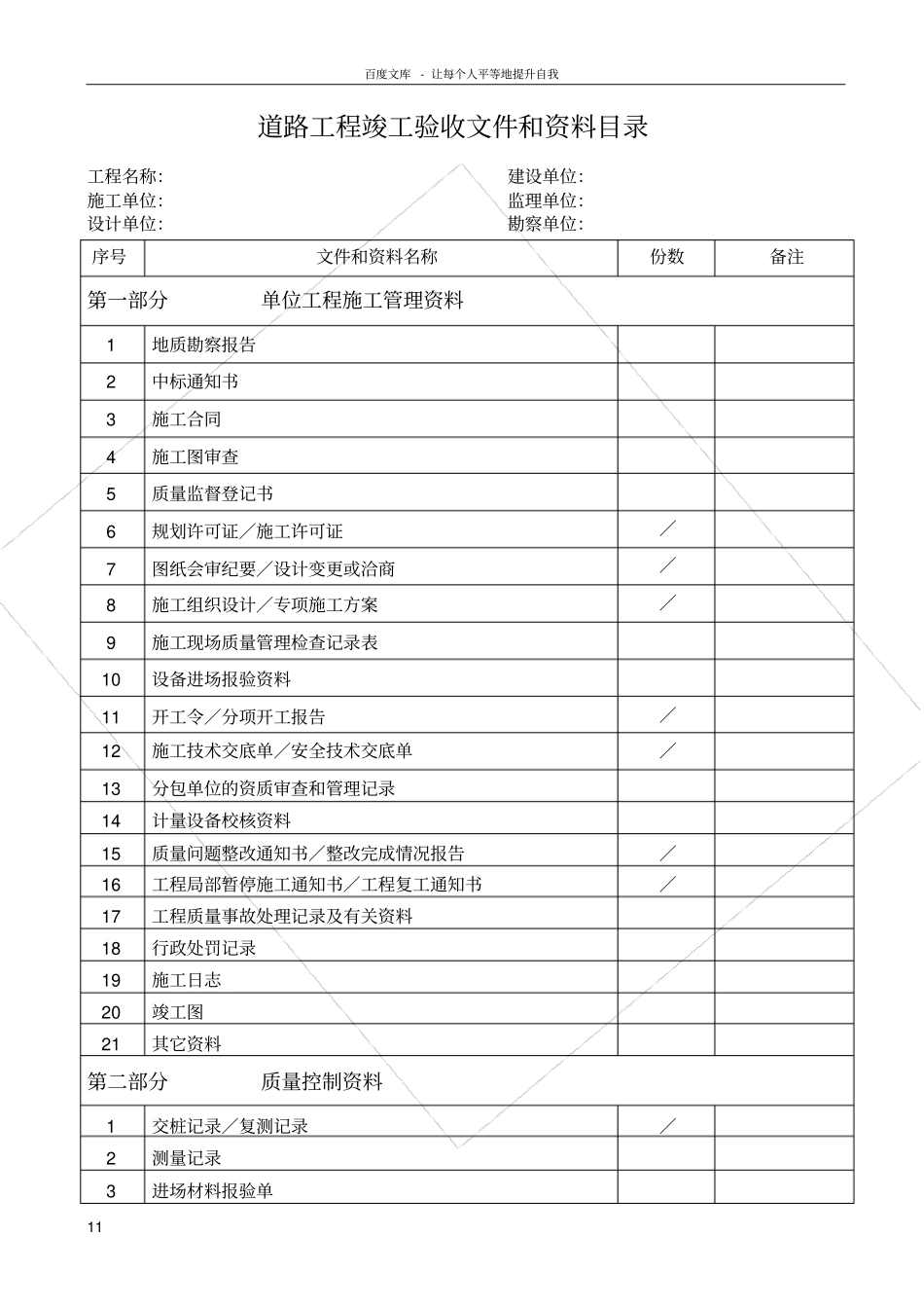 政道路工程竣工验收文件和资料目录_第1页