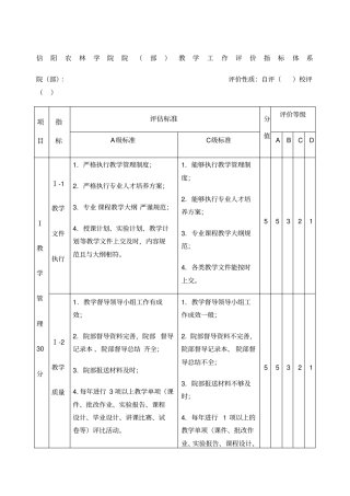 教学工作评价指标体系表