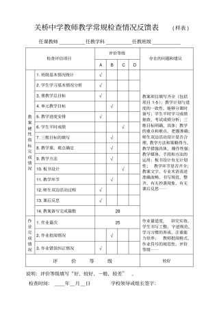 教学常规检查情况反馈表样表