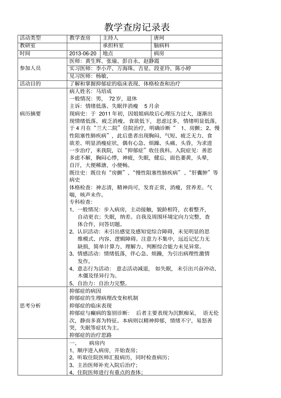 教学查房记录表_第1页