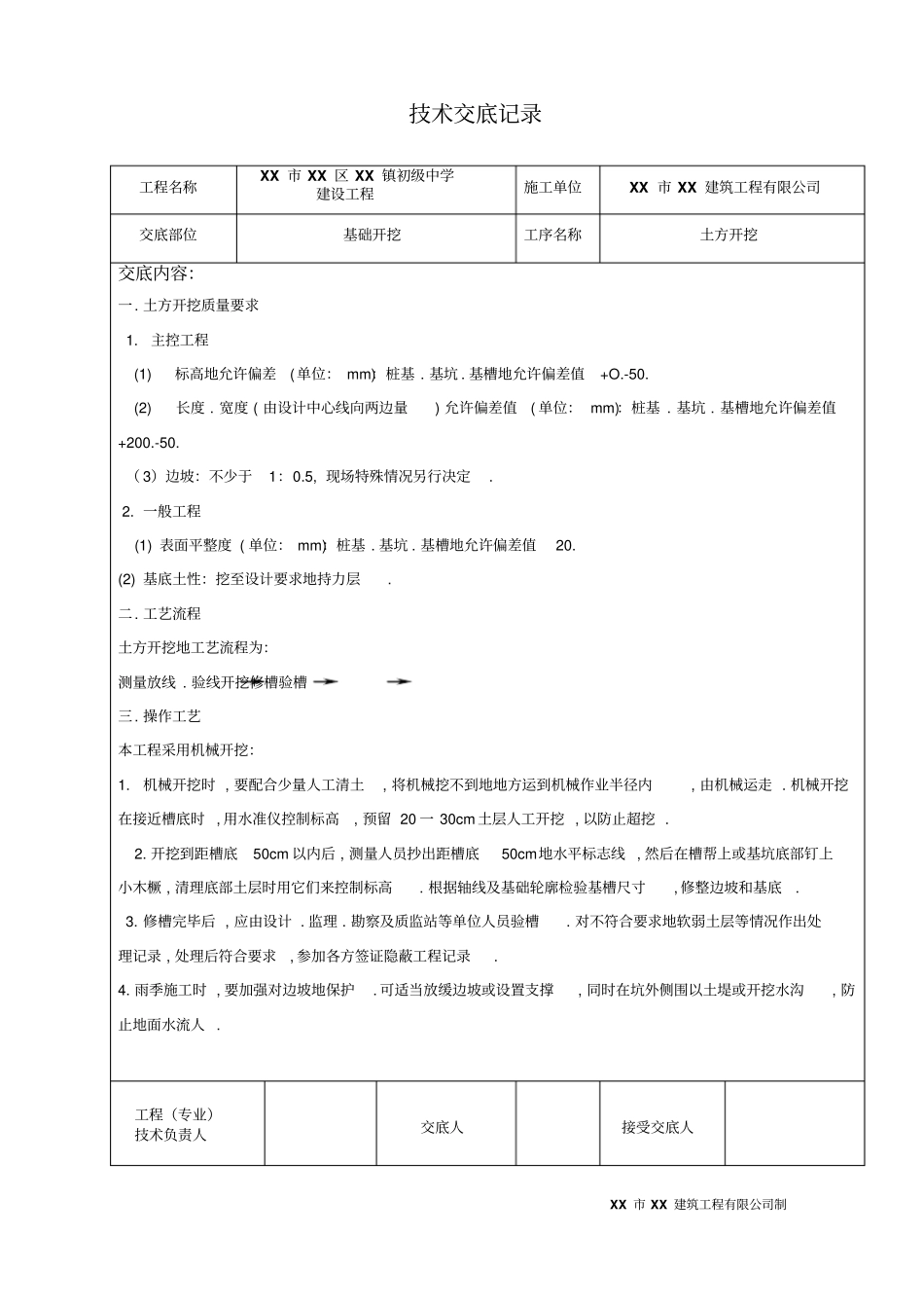 教学楼施工技术交底记录表格_第1页