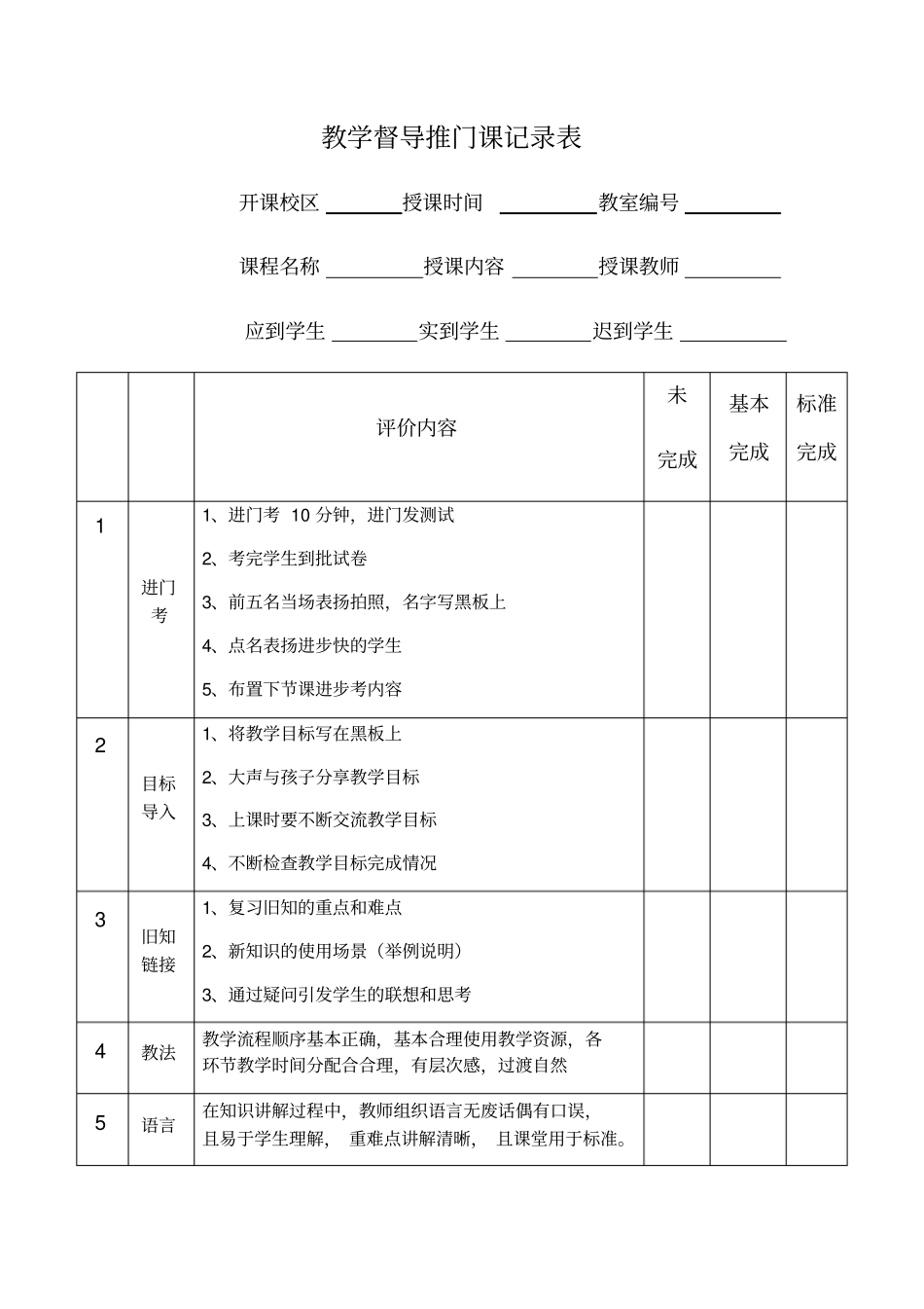 教学督导推门课记录表_第1页