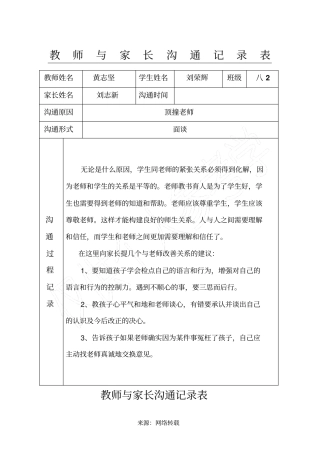 教师与家长沟通记录表