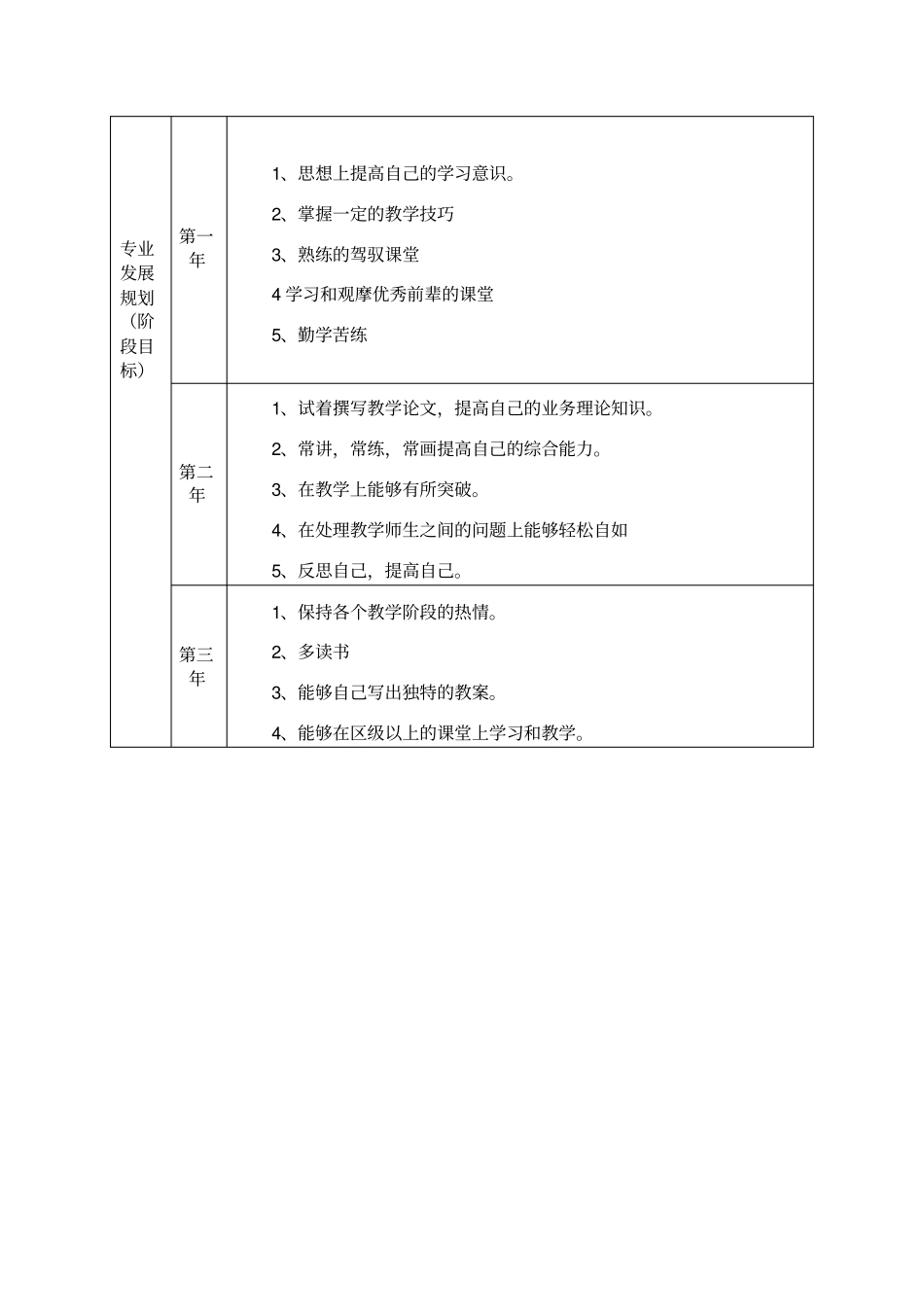 教师个人专业发展三年规划表格式_第2页