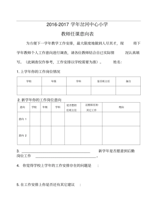 教师岗位意向调查表
