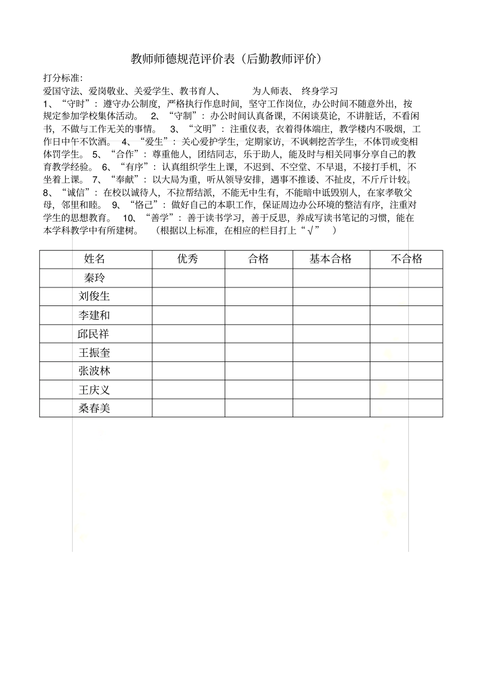 教师师德水平评价表学生评价_第2页