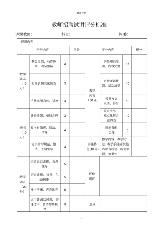 教师招聘试讲评分标准