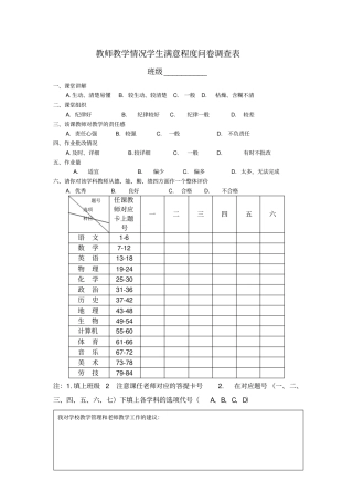 教师教学情况学生满意程度问卷调查表