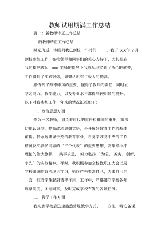 教师试用期满工作总结
