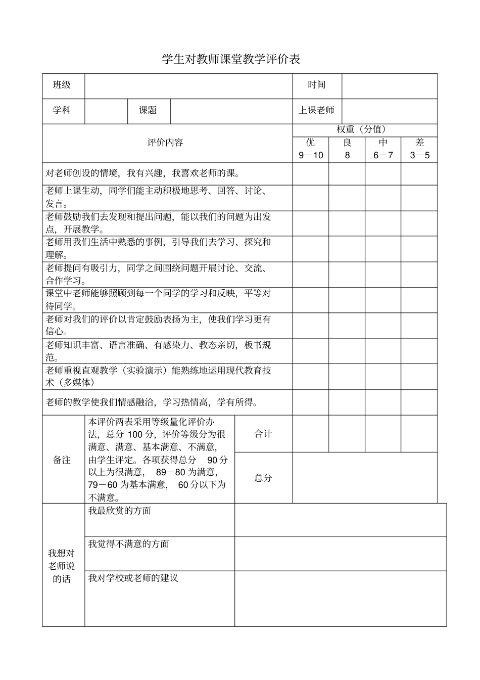 教师课堂教学效果的评分表_第1页