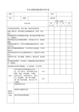 教师课堂教学效果的评分表
