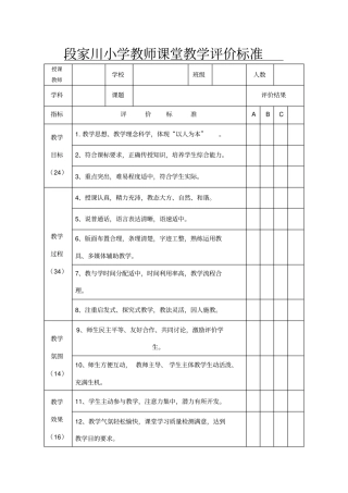 教师课堂教学评价标准