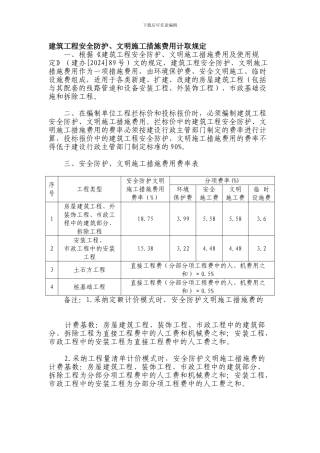 安全文明施工措施费的费率.