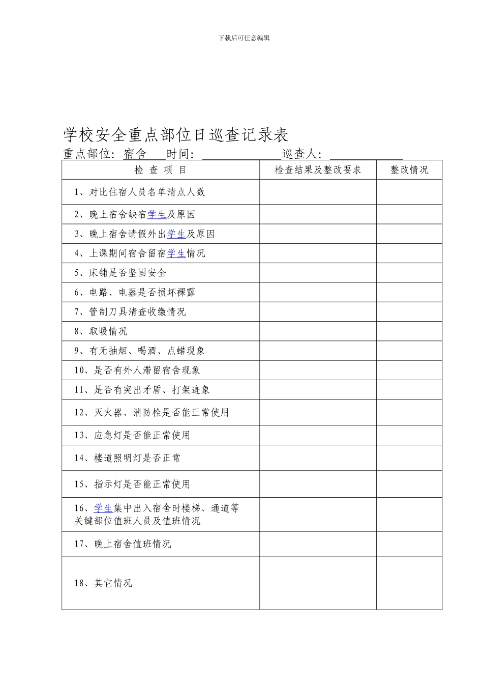 安全日巡、周检记录表_第1页