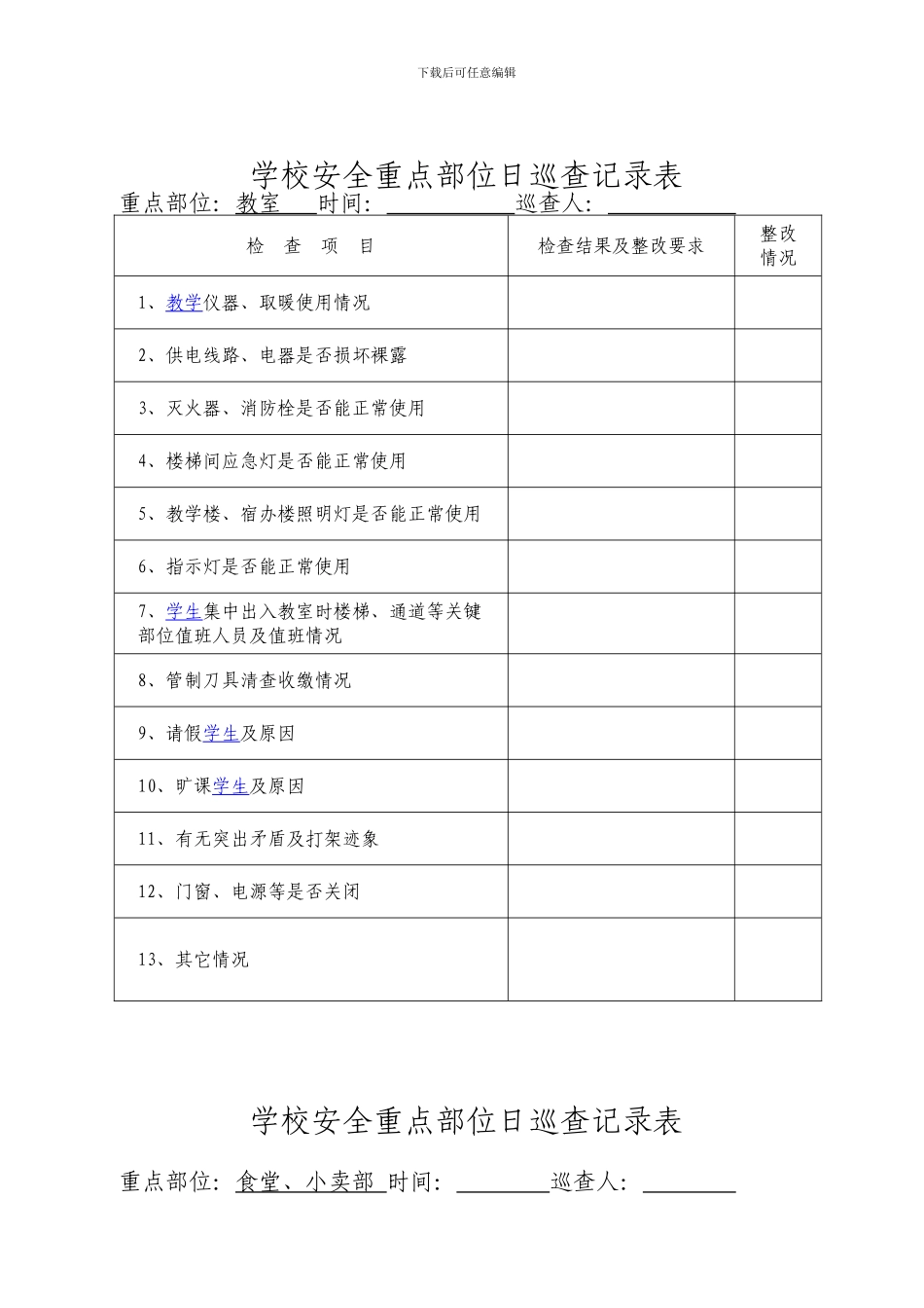 安全日巡、周检记录表_第2页