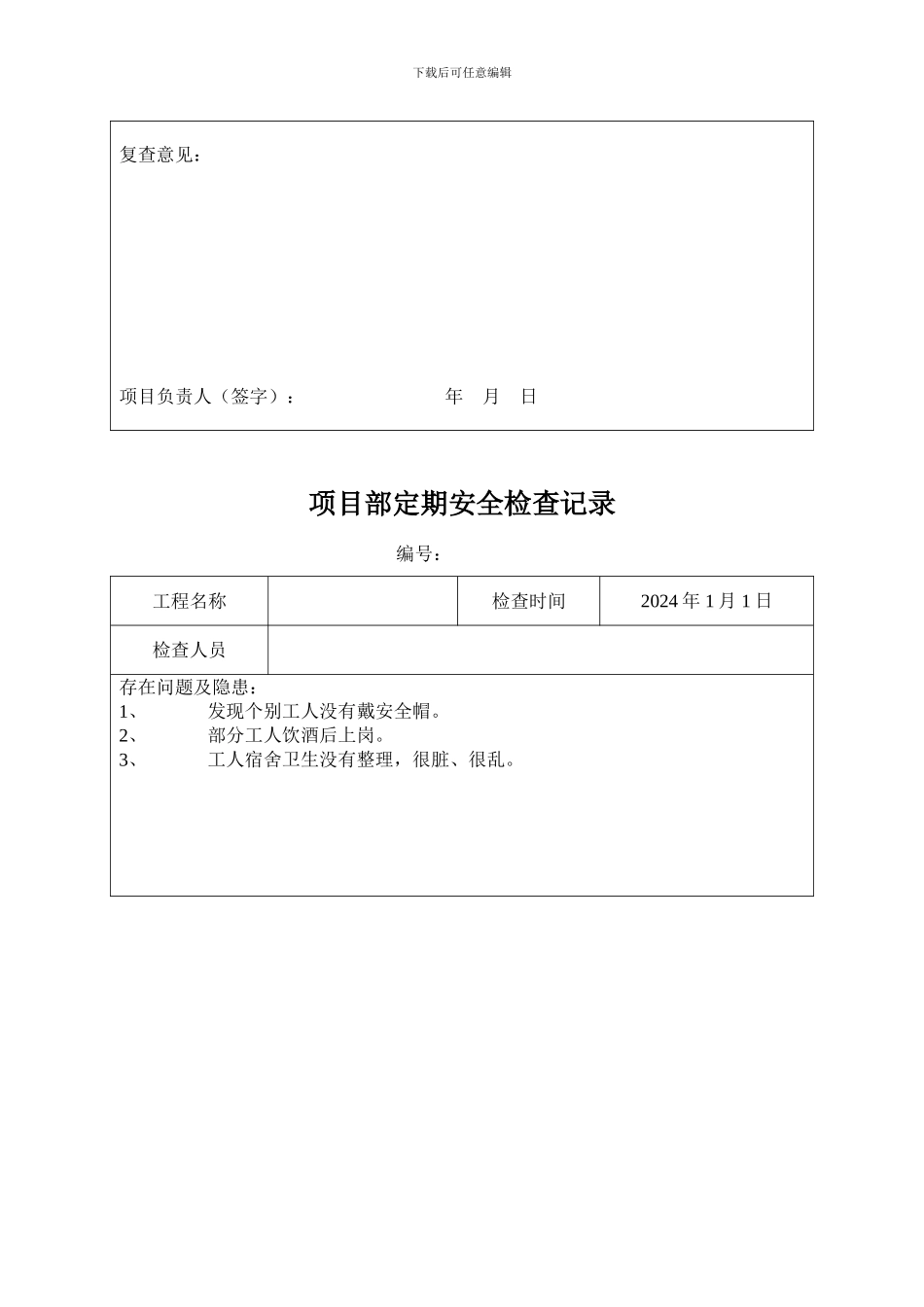 安全检查与隐患排查记录表_第2页