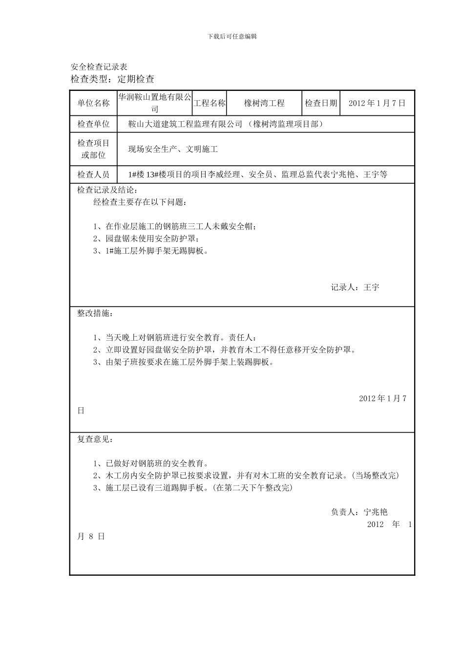 安全检查表模版._第1页