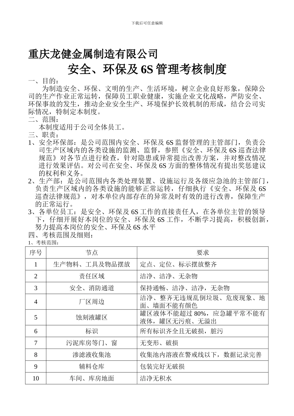 安全环保及6S管理考核制度._第1页