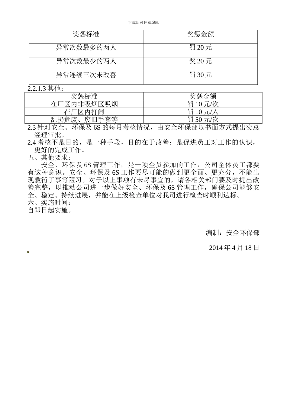 安全环保及6S管理考核制度._第3页