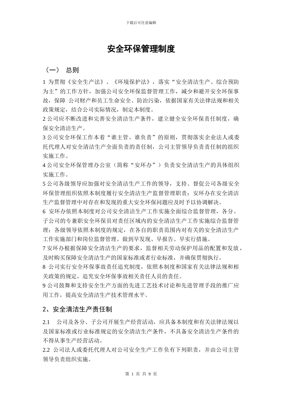 安全环保管理制度_第1页
