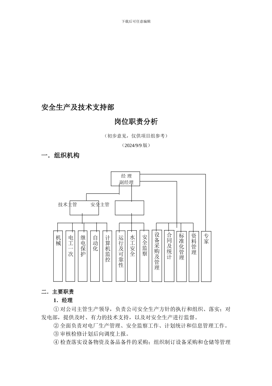 安全生产及技术支持部岗位职责分析_第1页