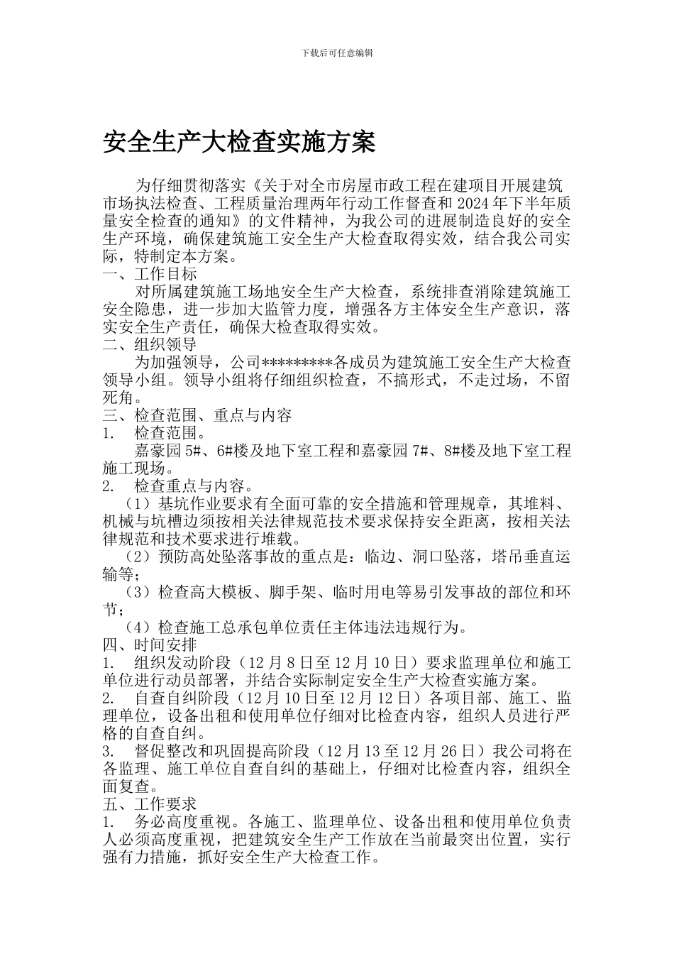 安全生产大检查实施方案1_第1页