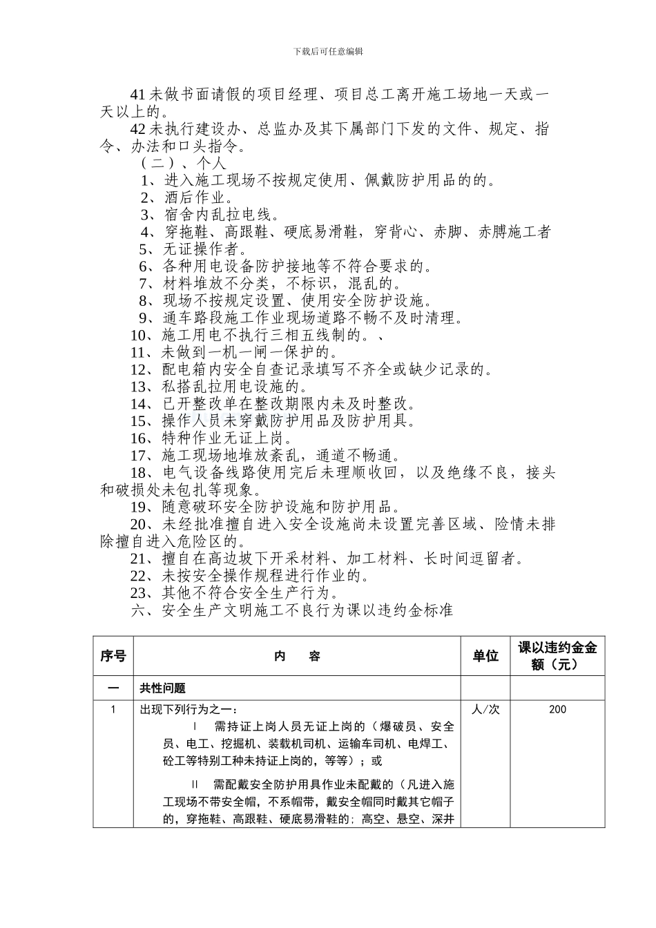 安全生产文明施工不良行为认定并课以违约金的标准0._第3页