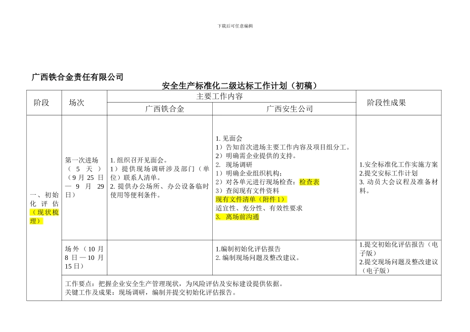安全生产标准化二级达标工作计划模板._第1页