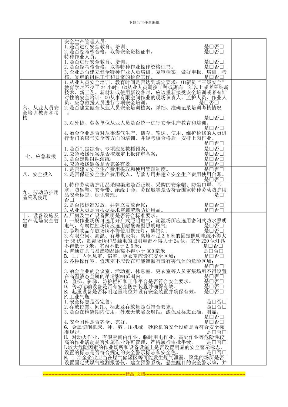 安全生产现场检查表瓦房店修改后_第2页