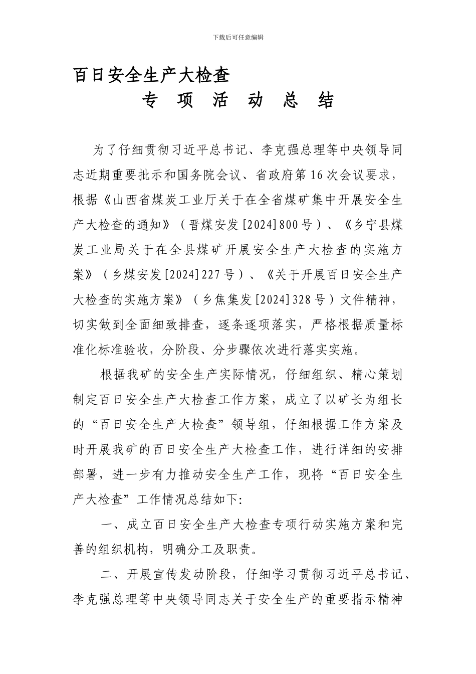 安全生产百日大检查专项活动总结2024._第1页