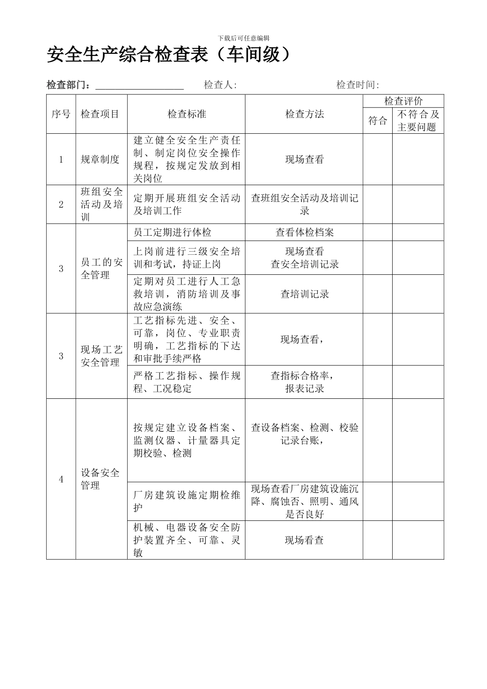 安全生产综合检查表._第1页