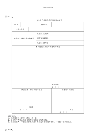 安全生产考核合格证书续期申请表.