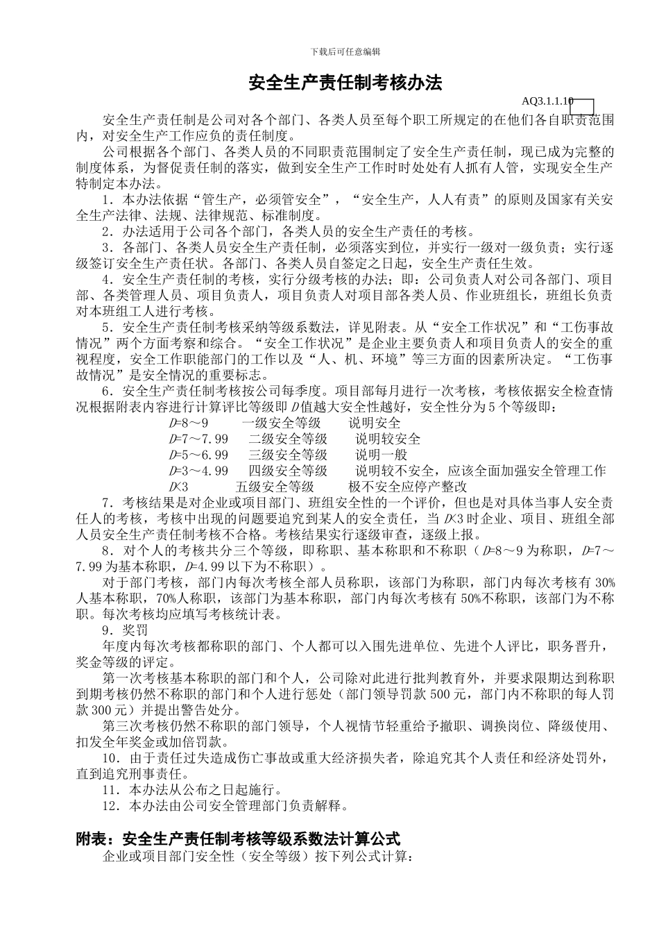 安全生产责任制考核办法AQ3.1.1.10._第1页
