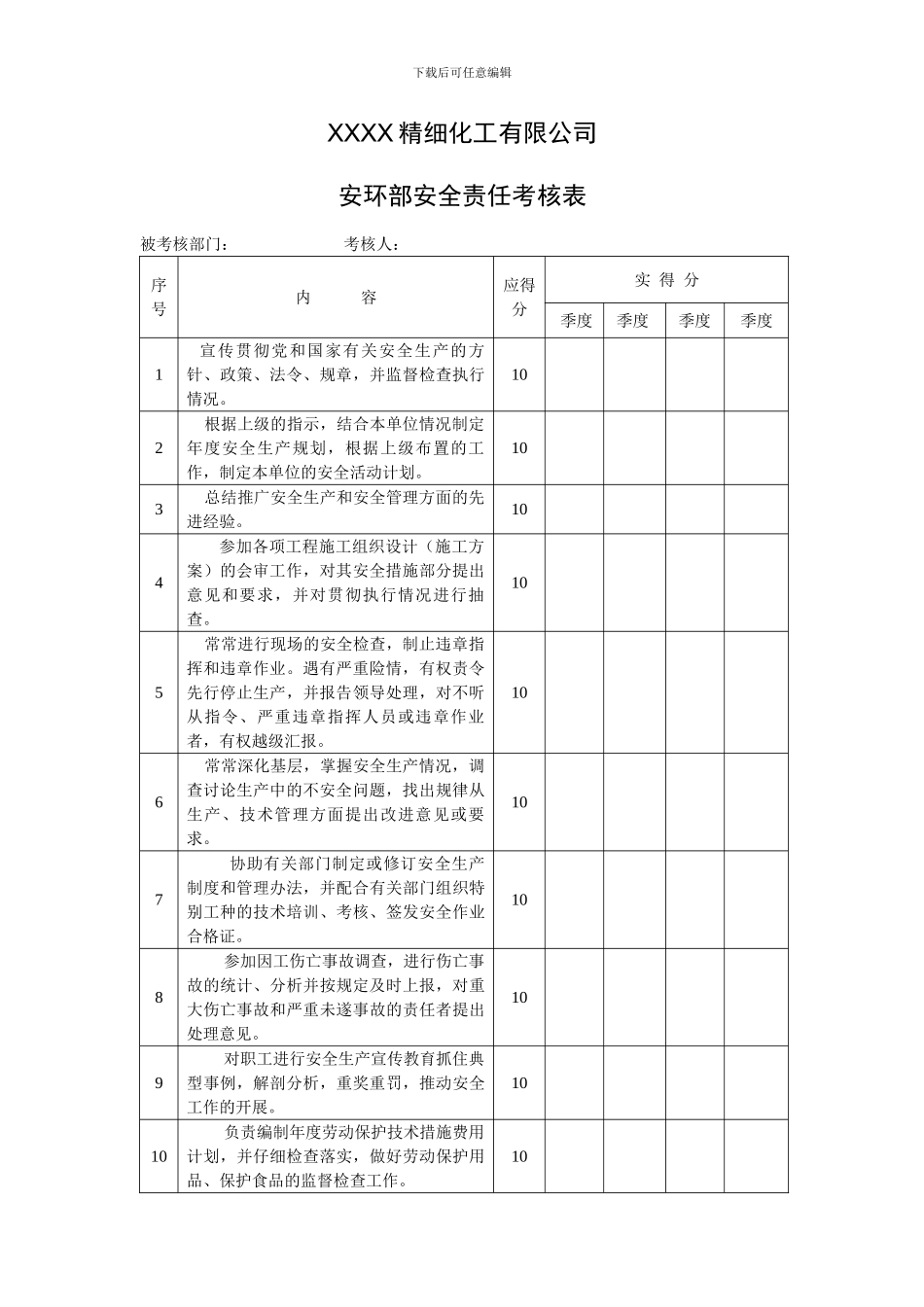 安全生产责任考核制度季度考核表-2._第2页