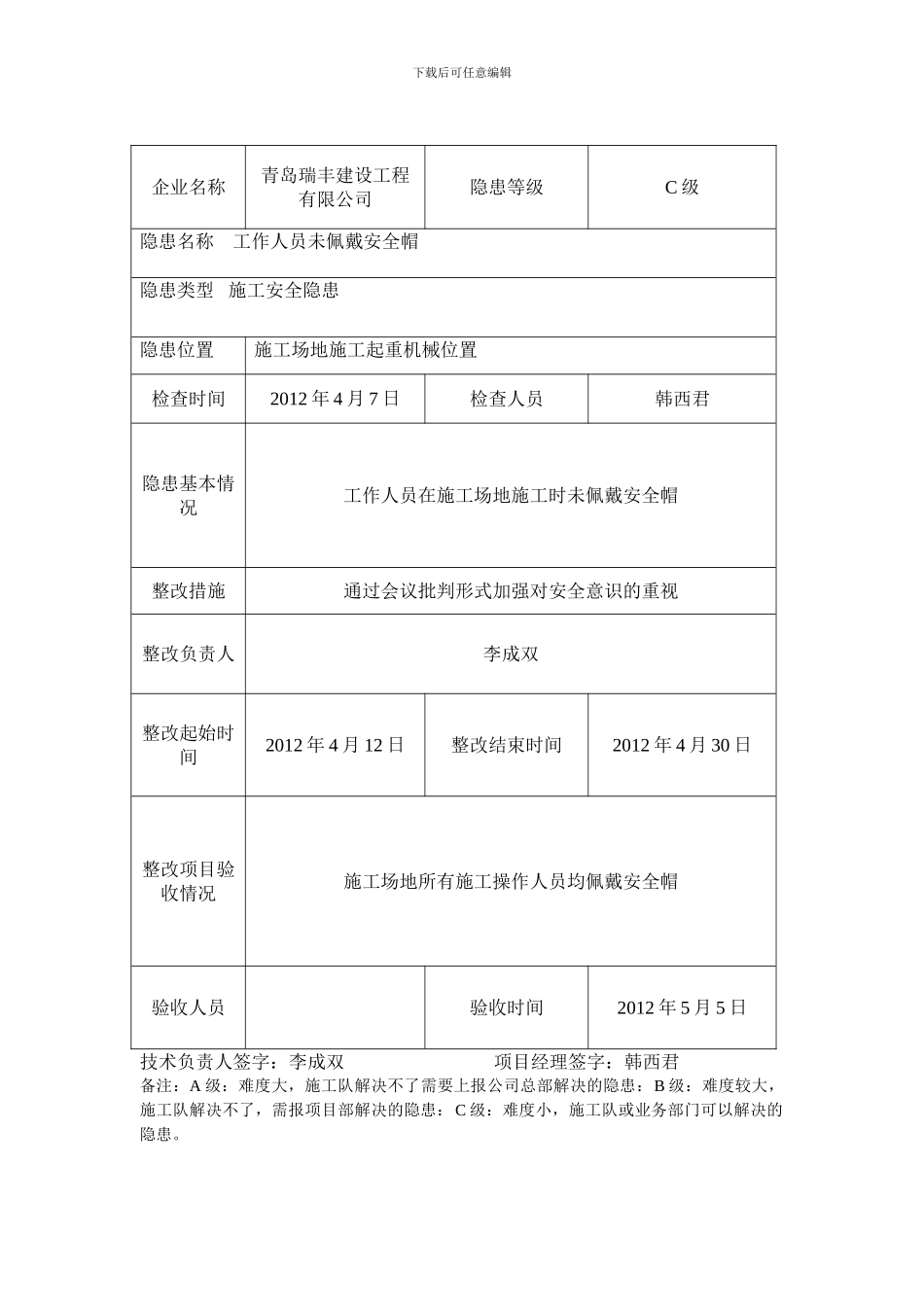 安全生产隐患排查记录._第1页