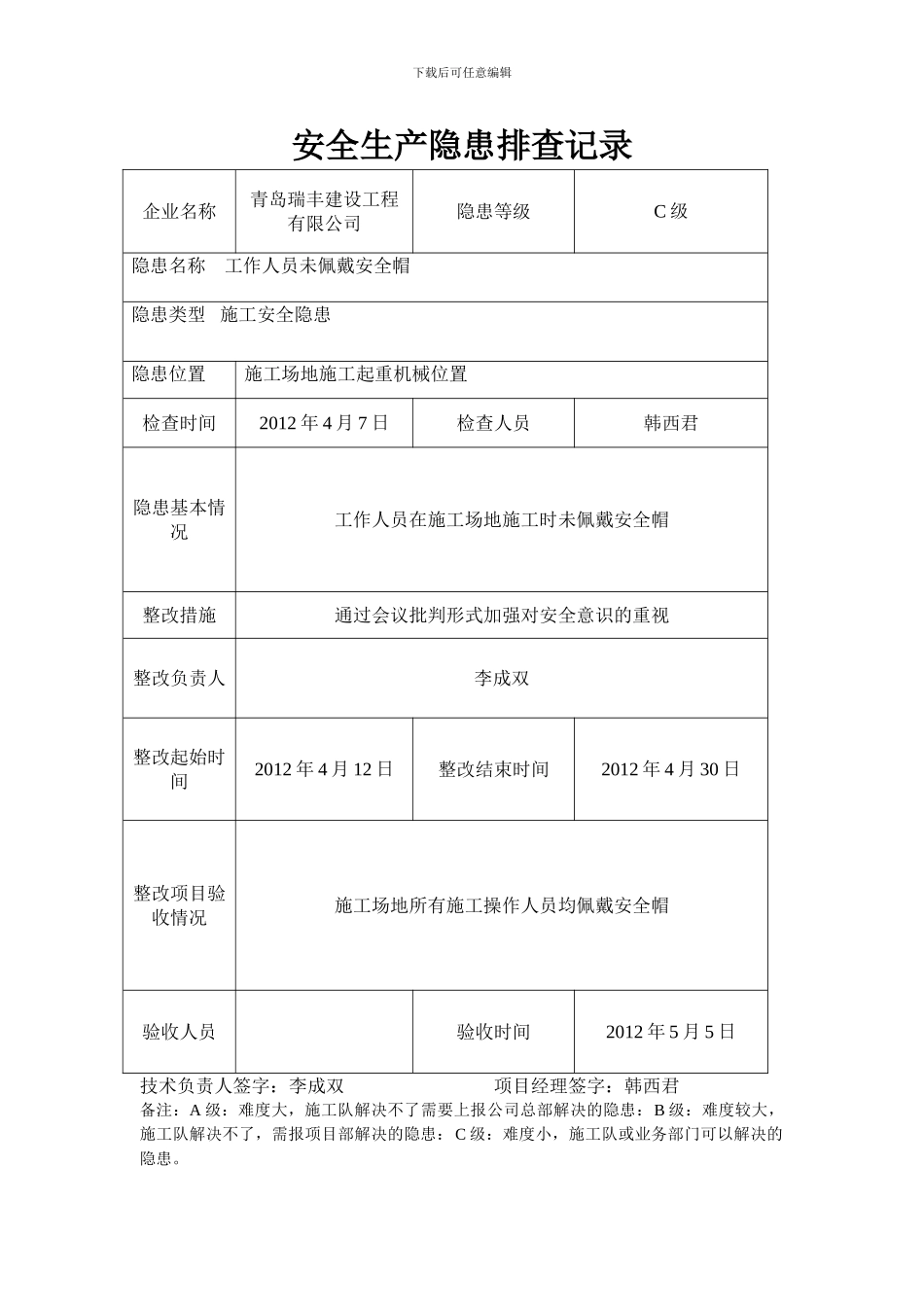 安全生产隐患排查记录_第1页