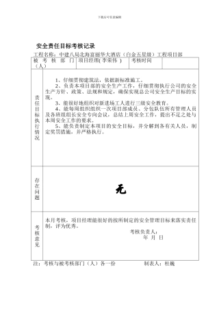 安全责任目标考核记录.
