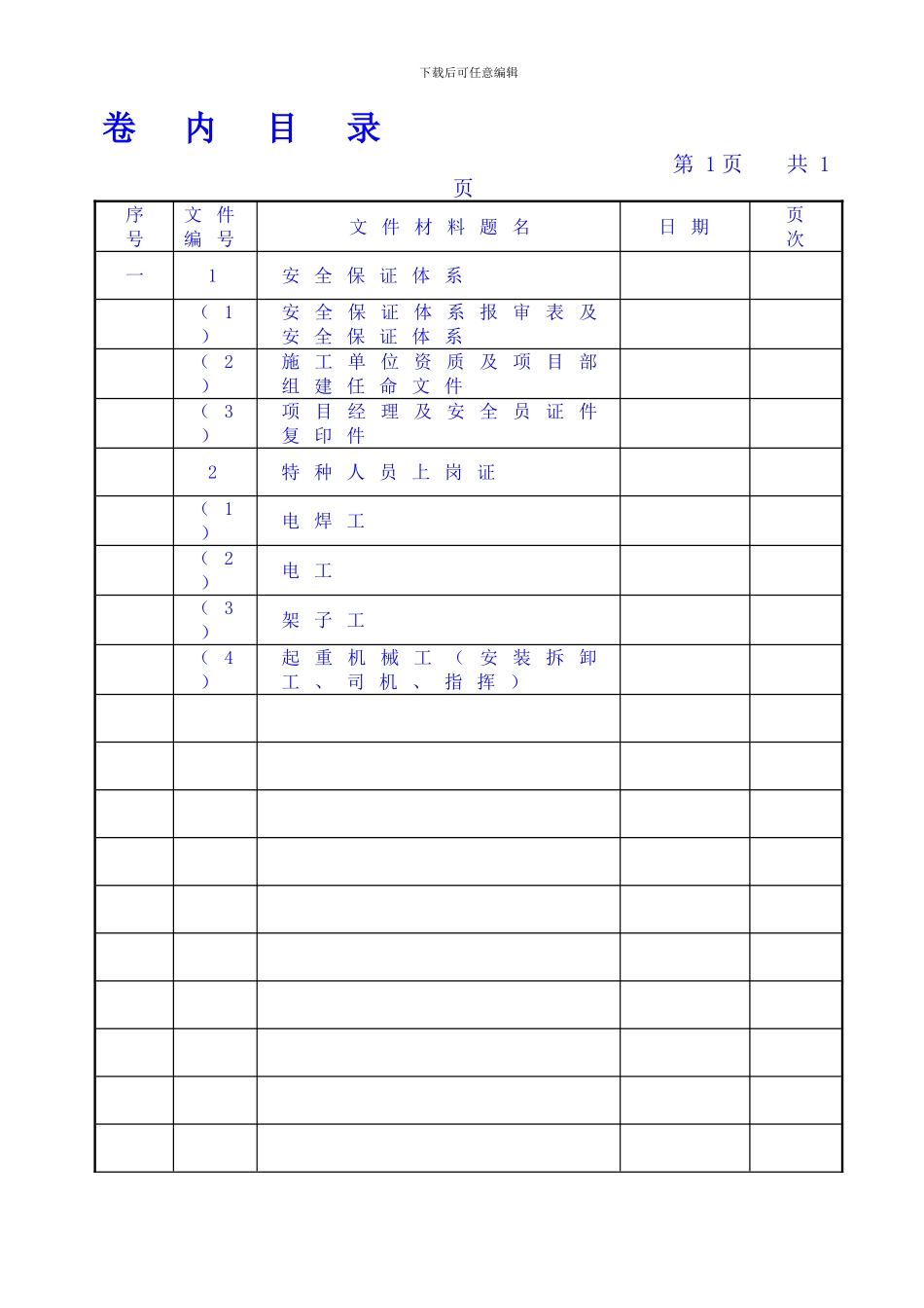安全资料卷内目录._第1页
